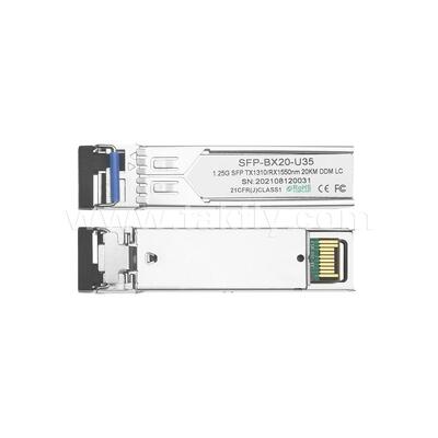 SFP 1.25gbps 20km LC Reach Tx1310nm/Rx1550nm جهاز إرسال بصري ثنائي الاتجاه لمركز البيانات FTTX