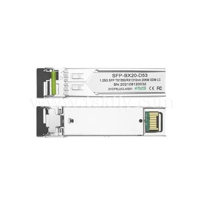 SFP 1.25gbps 20km LC Reach Tx1310nm/Rx1550nm جهاز إرسال بصري ثنائي الاتجاه لمركز البيانات FTTX