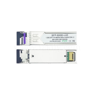 SFP 1.25 جيجابت في الثانية 80 كم LC تصل إلى Tx1490nm/Rx1550nm جهاز الإرسال والاستقبال البصري ثنائي الاتجاه لمركز البيانات FTTX