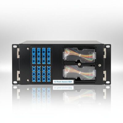 1U Rackmount ODF للوصول الأمامي مع 2 صناديق ربط و 12-48 سعة للقلب