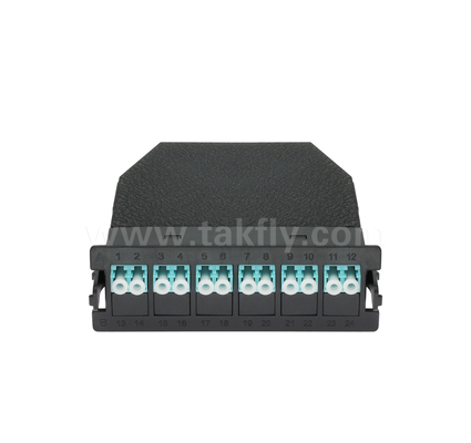 MPO/MTP إلى LC وحدة الكاسيت الموقوفة مسبقًا ️ 12-Core أو 24-Core ، لوحة LC Duplex الأمامية ، محولات MPO الخلفية المزدوجة ، Plug-and-Play للكابلات مركز البيانات عالي الكثافة