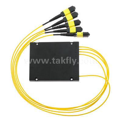 MPO / MTP Fanout كابل PLC Splitter 1x4 فيسبوك بصري أحادي الوضع لمركز البيانات FTTX