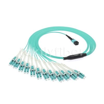 MPO/MTP Patchcord Fanout Uniboot LC متعدد الأوضاع OM3 كابل الألياف الضوئية لكابلات مركز البيانات AI Telecom