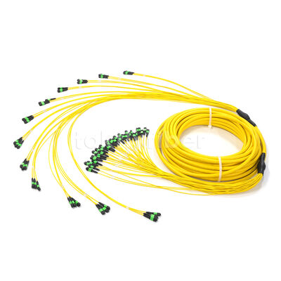 أمفينول مخصص 288 ألياف 0.35dB خسارة إدراج أقصى أسلوب واحد OS2 MPO كابل الجذع لمركز البيانات