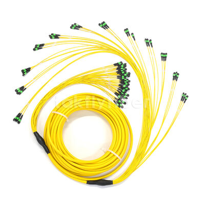 أمفينول مخصص 288 ألياف 0.35dB خسارة إدراج أقصى أسلوب واحد OS2 MPO كابل الجذع لمركز البيانات