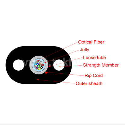 كابل إسقاط مسطح داخلي/خارجي GYFXTBY FTTH – بـ 12 نواة، مانع لتسرب المياه، معزز بـ FRP لشبكات الوصول