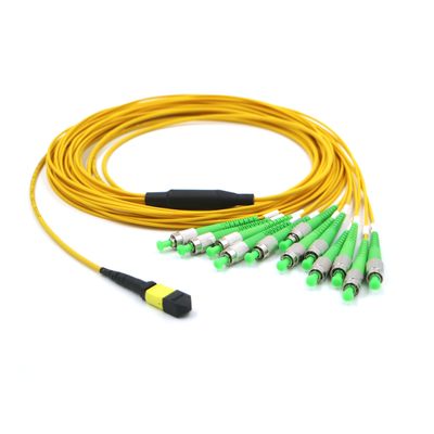 FC إلى MPO MTP G657A1 12 Fibers Mpo Breakout Cable 0.3dB انخفاض فقدان الإدراج