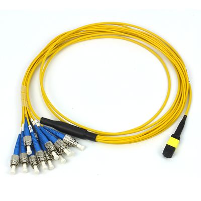 12F MTP / MPO APC - 12 × FC Fiber Optic Breakout Cable يؤدي اختبار الكابلات أحادية الوضع