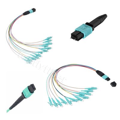12/24 نوى MPO إلى LC Harness Fiber Cable MPO Patch Cord ، OM3 ، Aqua