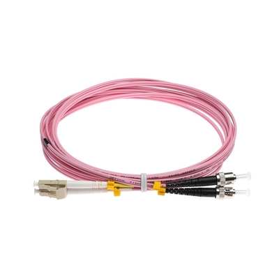 LC-ST OM3 Multimode Fiber Optic Duplex Patch Cord اللون الوردي