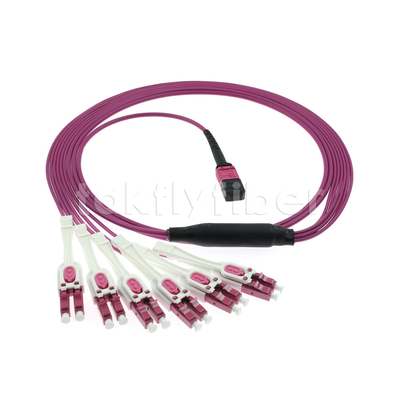 MTP / MPO أنثى إلى LC UPC Duplex 12 Fibers OM4 50/125 Multimode Breakout Cable