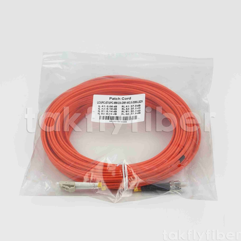 ST إلى LC OM1 OM2 Fiber Optic Duplex Patch Cord 3.0mm LSZH سترة برتقالية للاتصالات