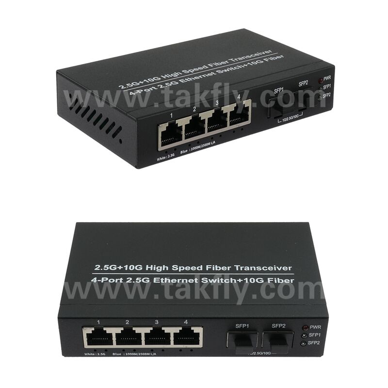 2.5G 2 Port Fiber 4 Port Copper Ethernet Switch مع 10G Uplink ومحفظة معدنية بدون مروحة لتوسيع شبكة عالية السرعة