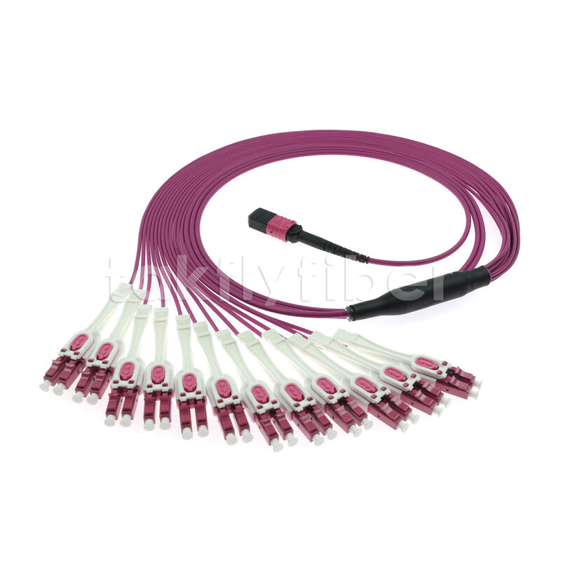 OM4 MPO إلى LC Uniboot 1 إلى 24 سلك التشغيل المتقطع UPC Multimode Low Loss