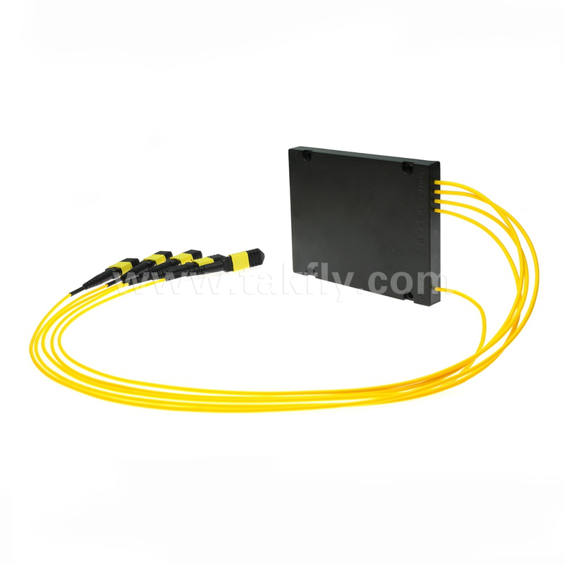 MPO / MTP Fanout كابل PLC Splitter 1x4 فيسبوك بصري أحادي الوضع لمركز البيانات FTTX