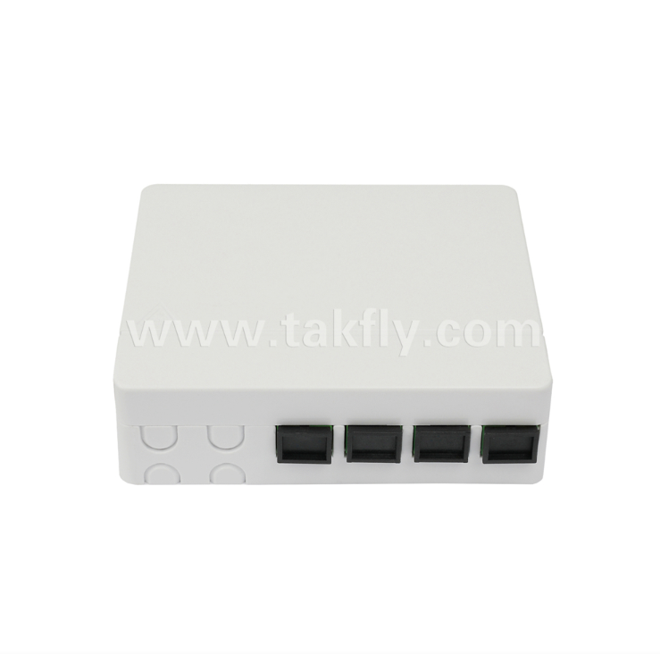 صندوق إنهاء الألياف TKS-1806-04C-4 منافذ - تثبيت سطحي، متوافق مع SC/LC، تصميم معياري لأنظمة فرعية لمنطقة العمل.